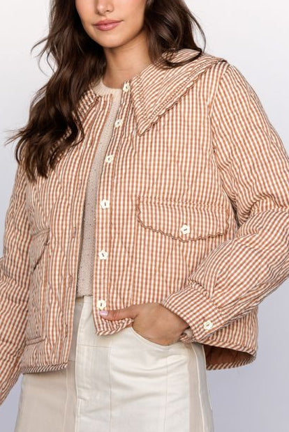 Light Quilted Collared Jacket | Rust + Cream