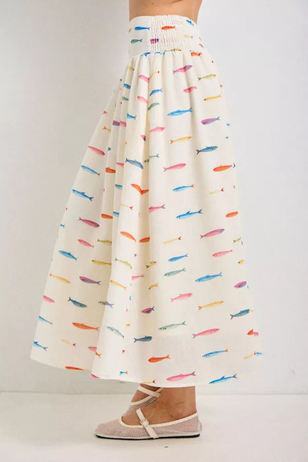 Gone Fishin' Midi Skirt | Cream