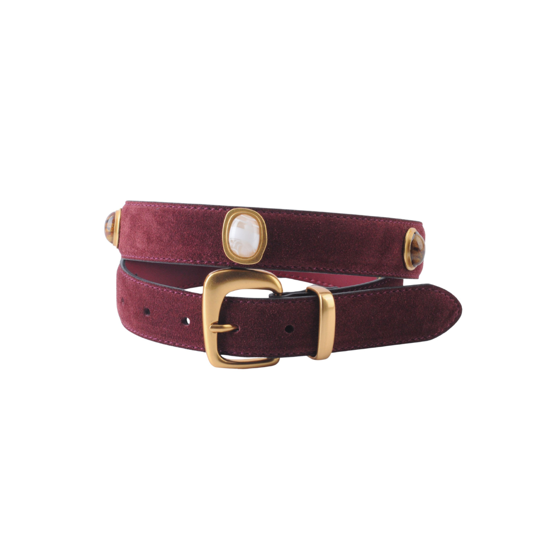 Suede Gemstone Belt | Burgundy