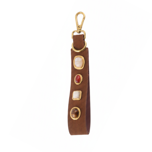 Gemstone Suede Keychain | Caramel