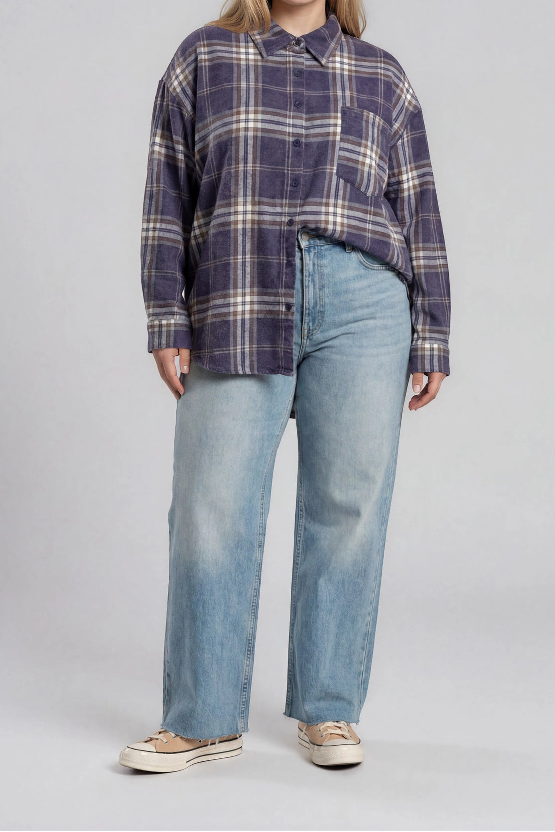 Boxy Plaid Button Up | Navy | Extended