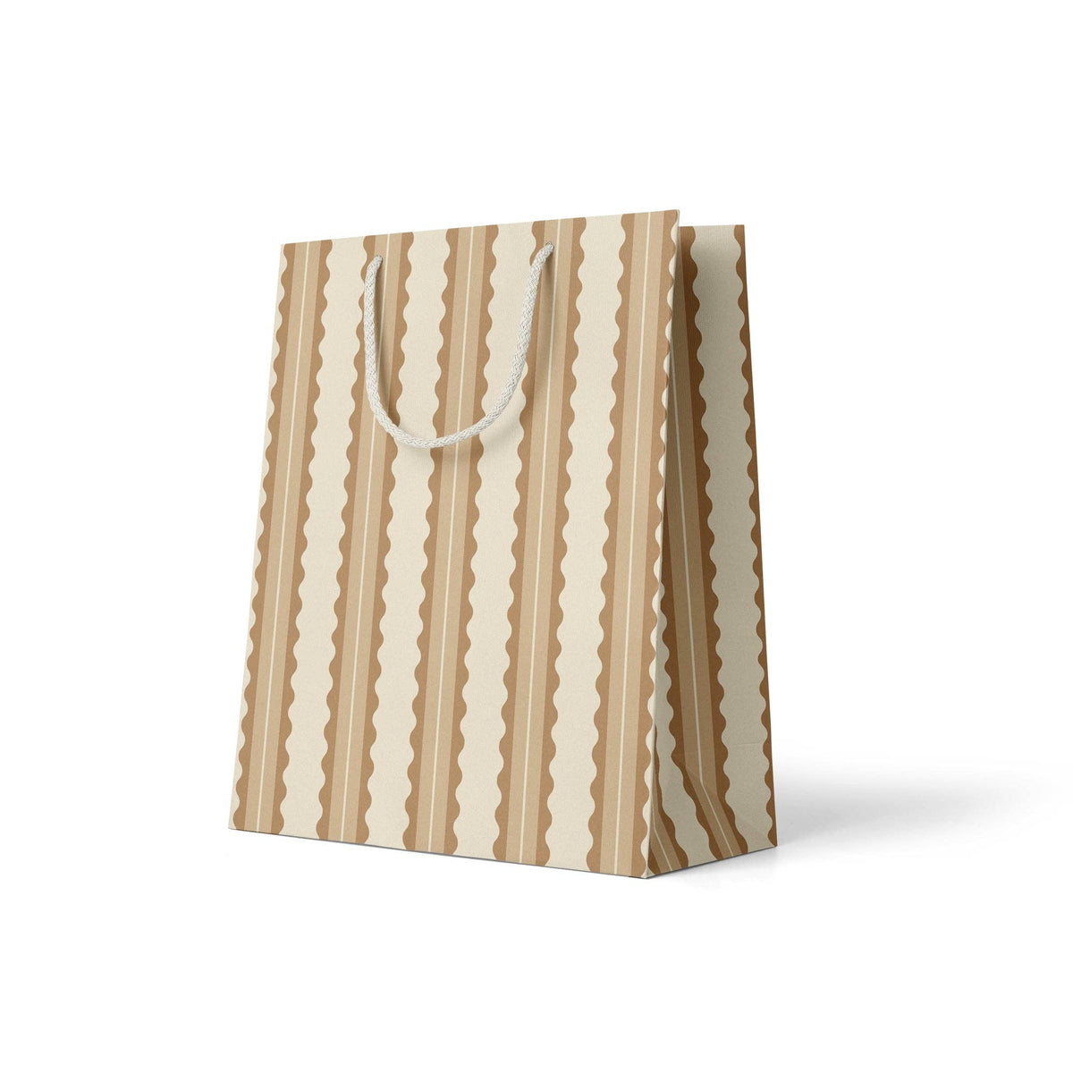 Tan Scalloped Stripe Gift Bag | Large