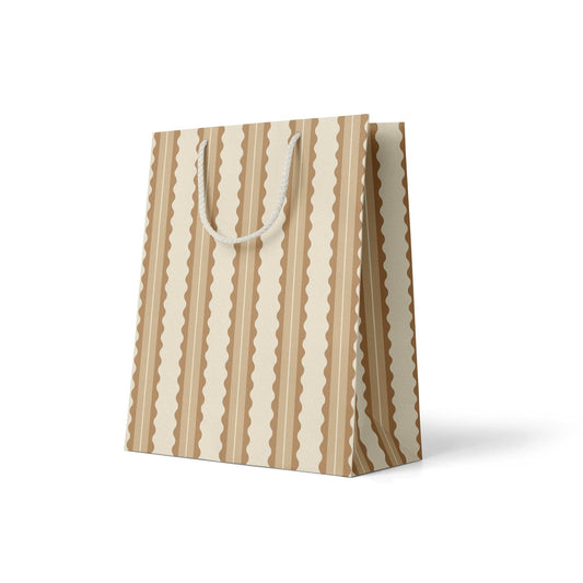 Tan Scalloped Stripe Gift Bag | Large