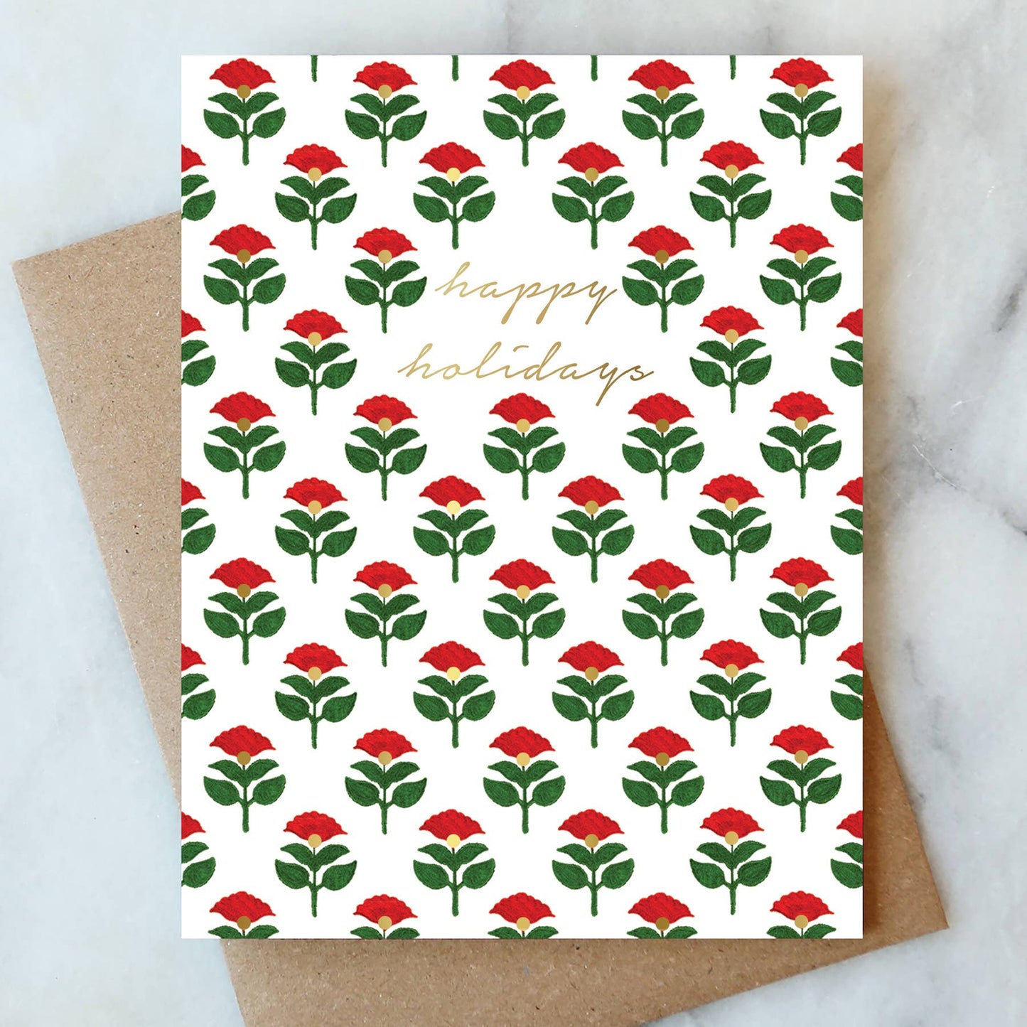 Block Print Floral Holiday Card