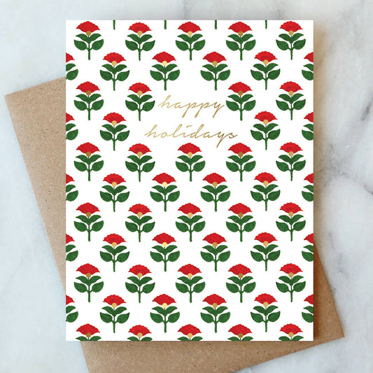 Block Print Floral Holiday Card