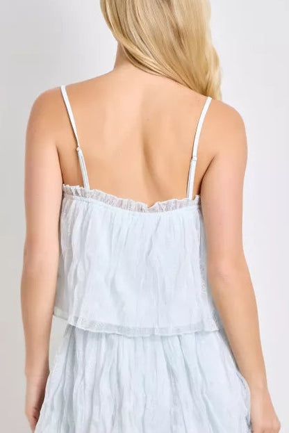 Sea Foam Ruffle + Lace Top
