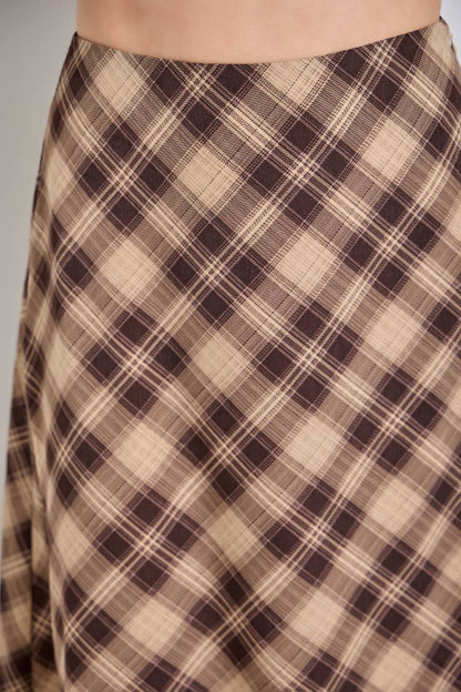 Plaid To The Bone Midi Skirt | Coffee