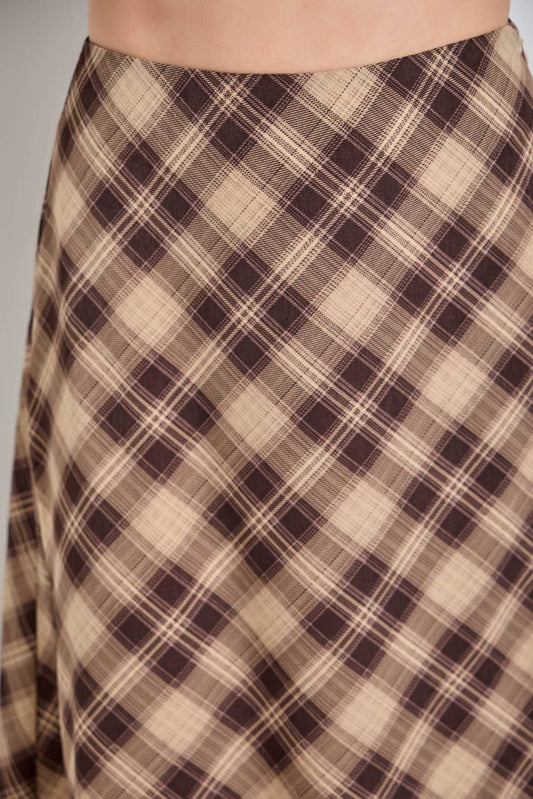 Plaid To The Bone Midi Skirt | Coffee