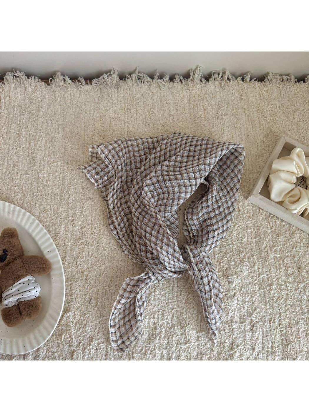 Checkered Bandana Scarf | Beige