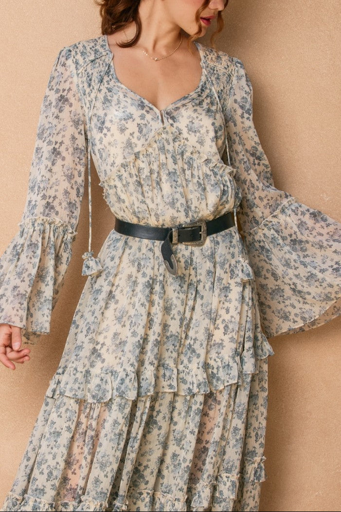 Victorian Rose Bell Sleeve Maxi Dress