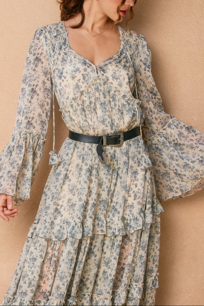 Victorian Rose Bell Sleeve Maxi Dress