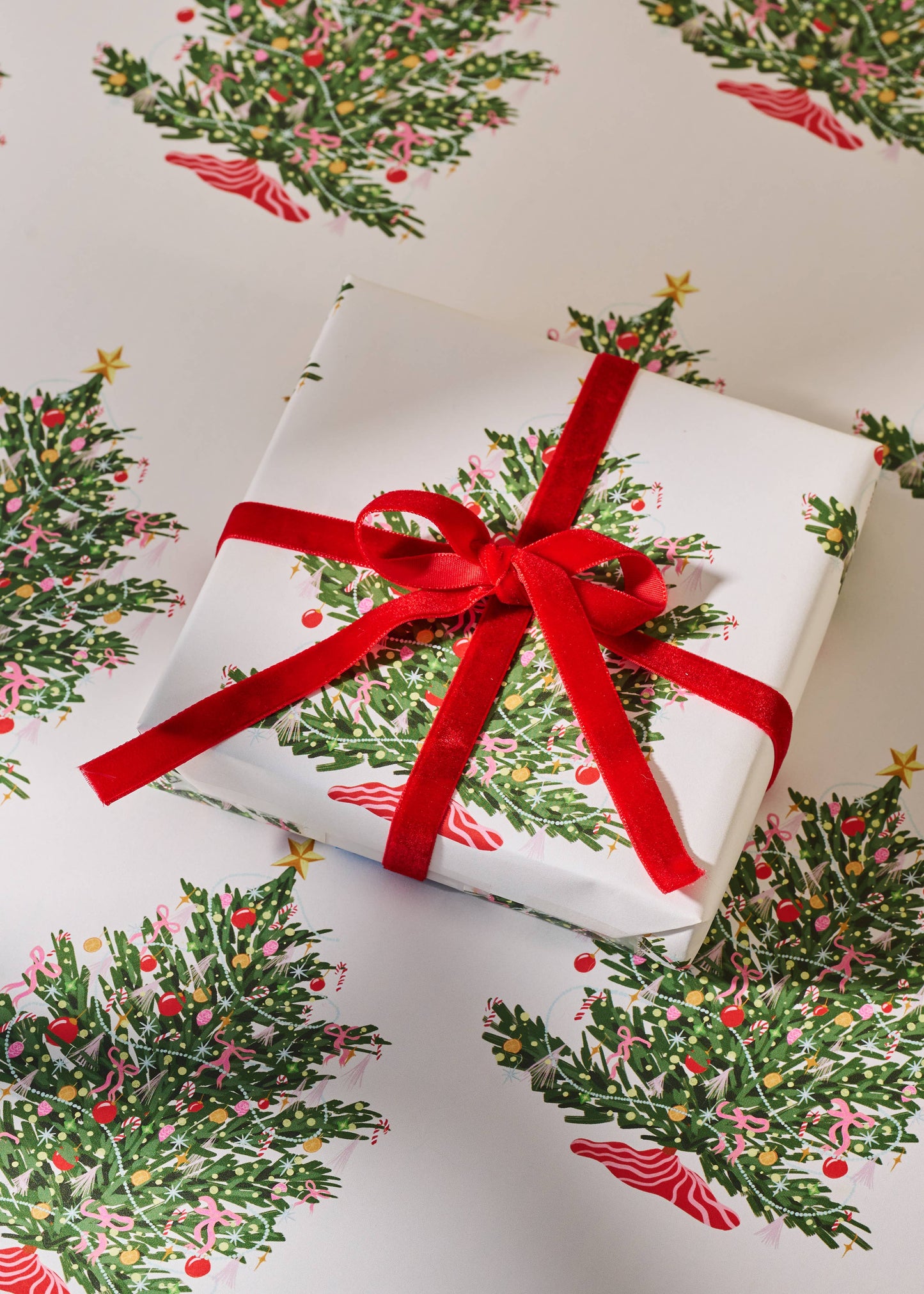 Christmas Tree Toffee Stripe Double Sided Gift Wrap | Roll of 3 Sheets