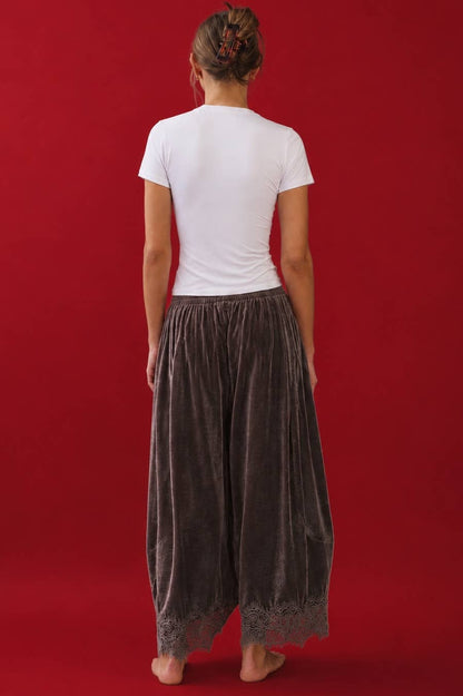 Billie Lace-Trim Velvet Tapered Pants | Dark Mocha