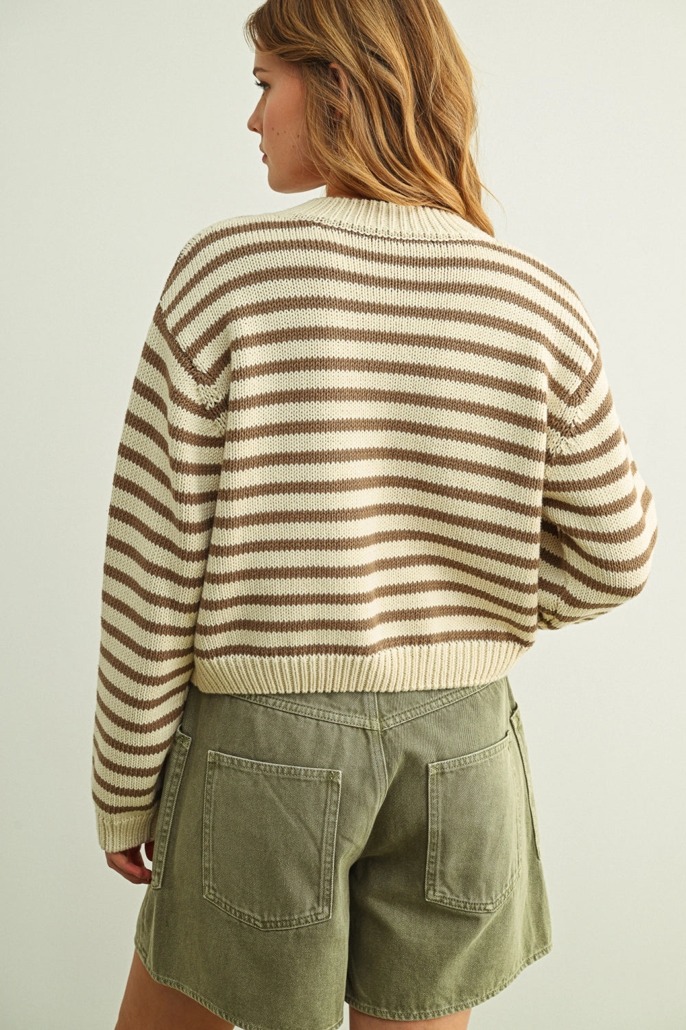 Cropped Stripe Cardigan | Mocha + White