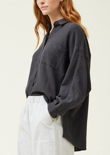 Slouchy Button Up | Coal
