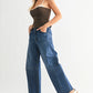 High Rise Barrel Leg Denim | Dark Wash