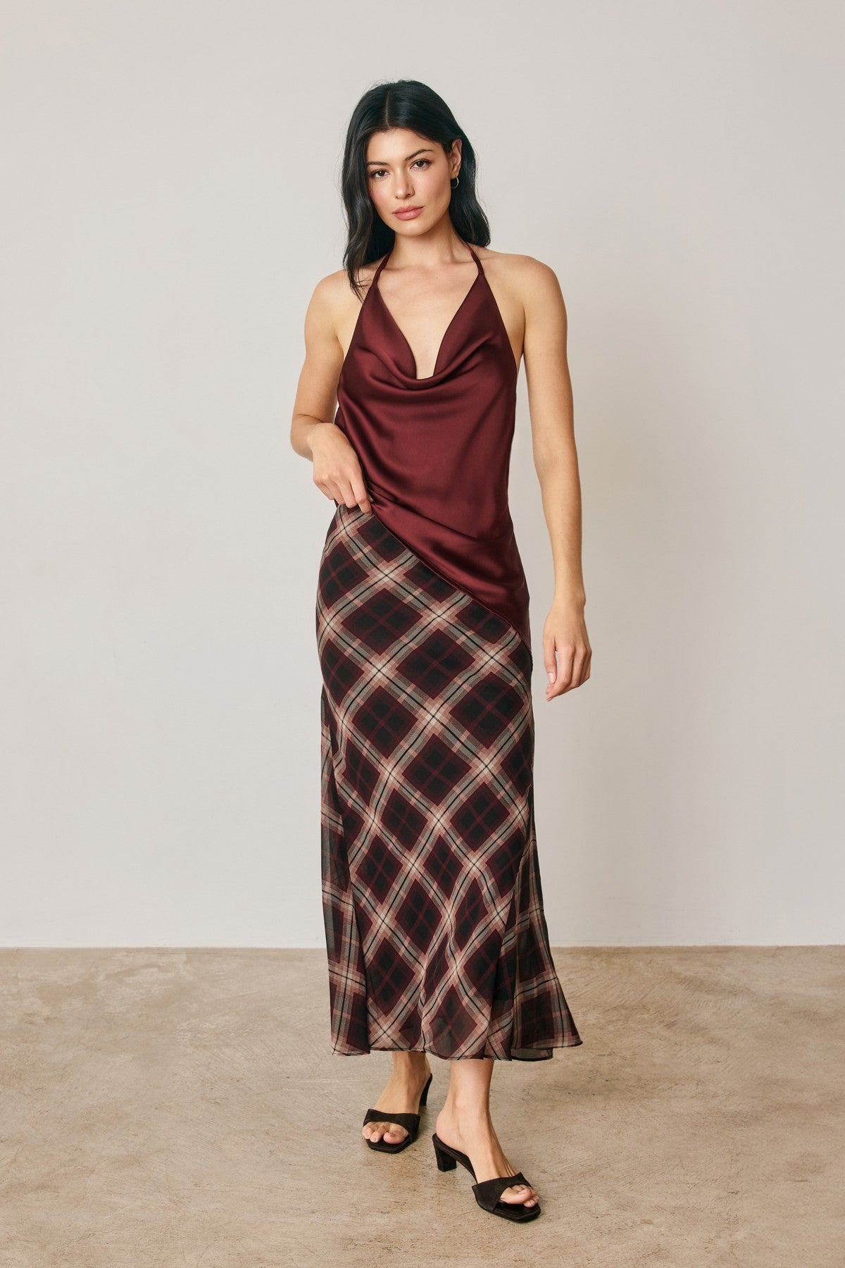 Plaid Bias Cut Midi Skirt