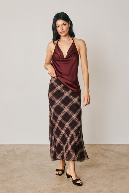 Plaid Bias Cut Midi Skirt