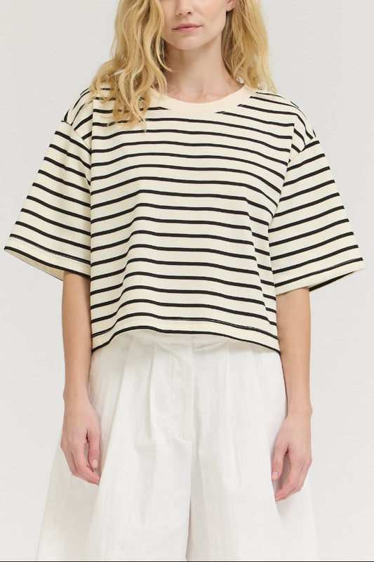 Cropped Stripe T-Shirt | Black