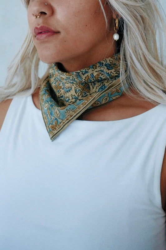 Kalamkari Cotton Bandana | Blue Vine