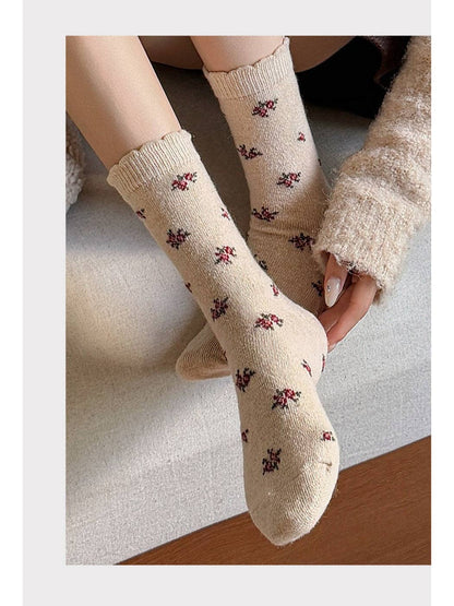 Tiny Ditsy Floral Winter Socks | Beige