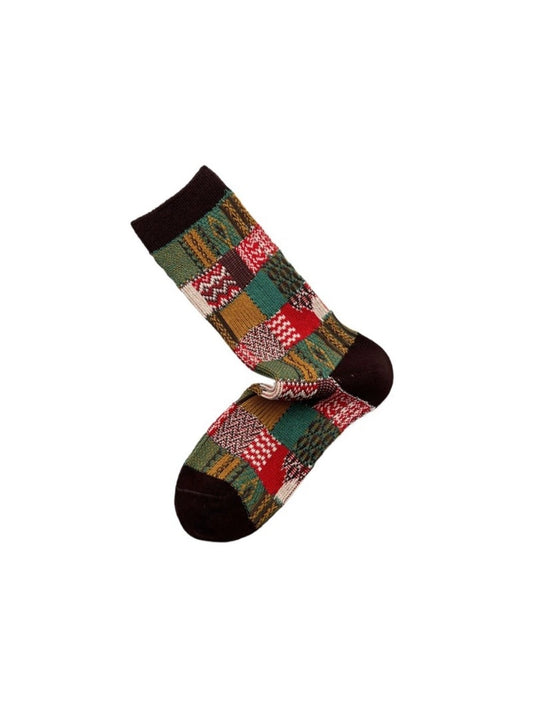 Mixed Plaid Crew Socks | Brown