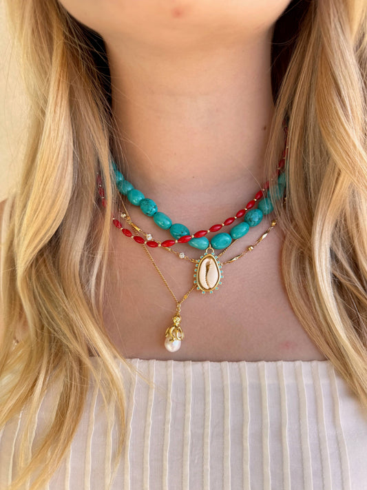 Baia Red Coral Beaded Necklace