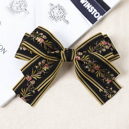 Embroidered Hair Bow | Black