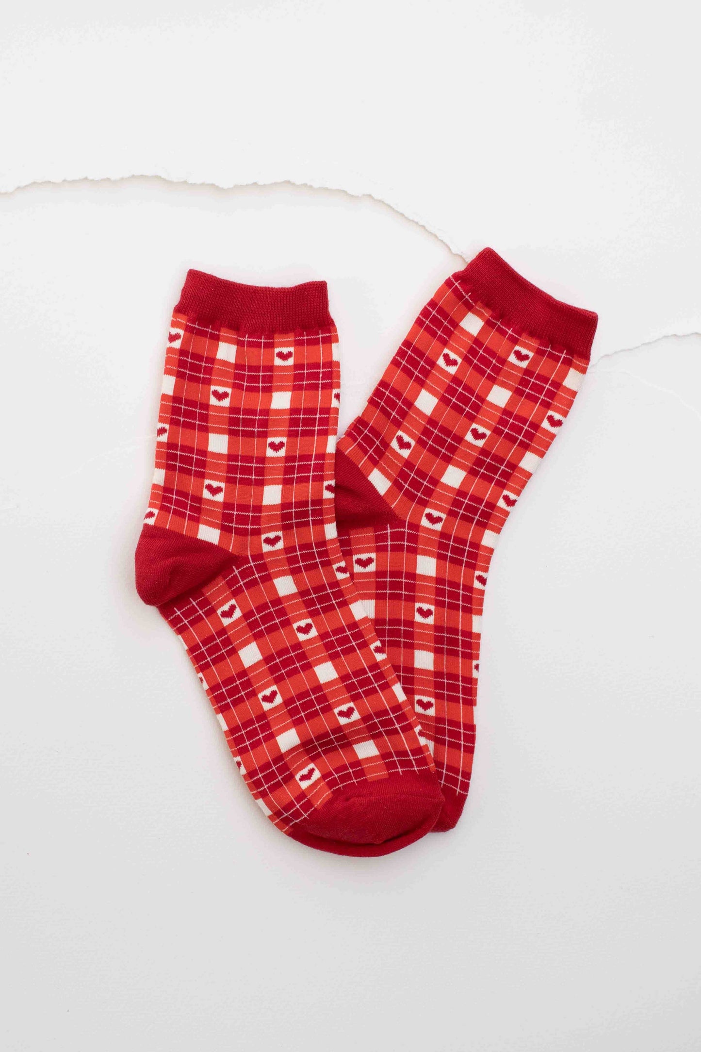 Plaid Heart Socks | Beige