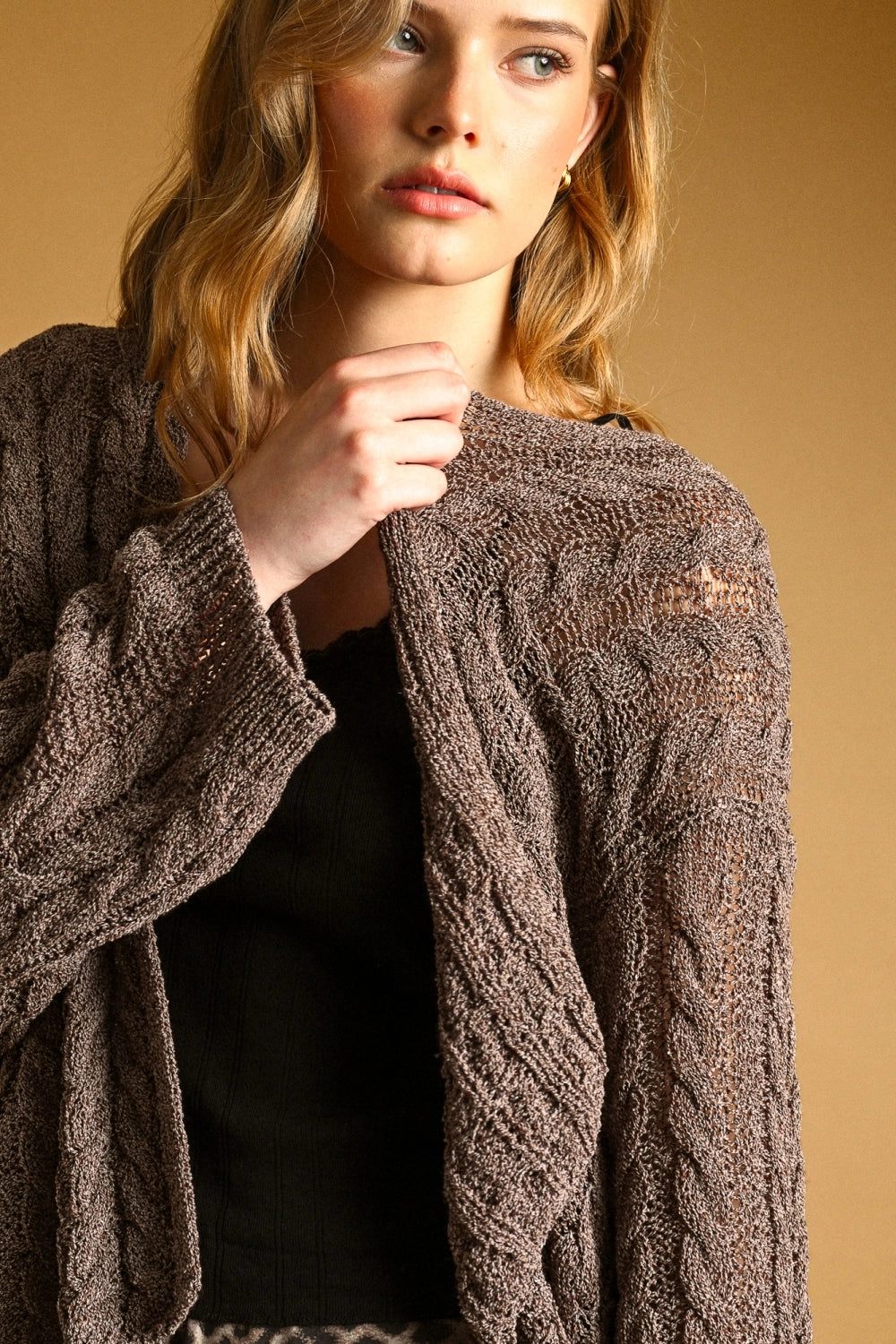 Slouchy Knit Shrug Sweater | Brown