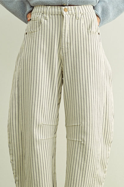 Pinstripe Barrel Denim | Black Pinstripe