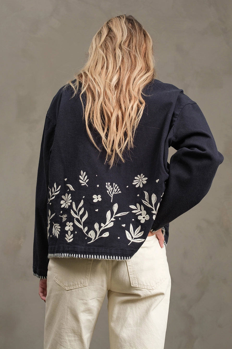 Folk Embroidered Jacket | Navy