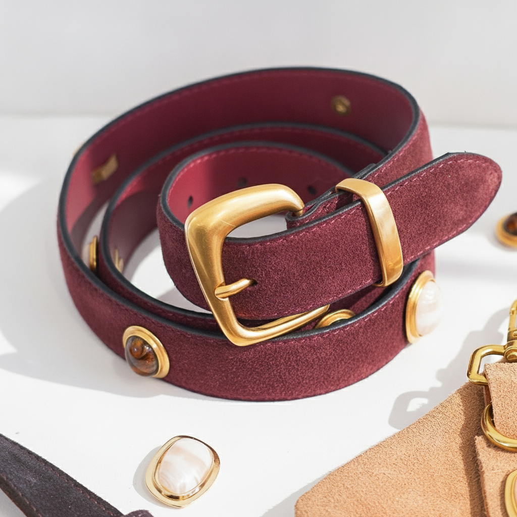 Suede Gemstone Belt | Burgundy