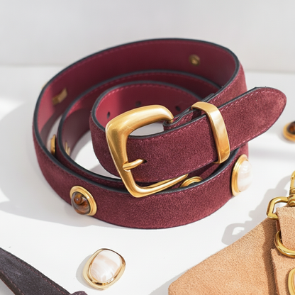 Suede Gemstone Belt | Burgundy