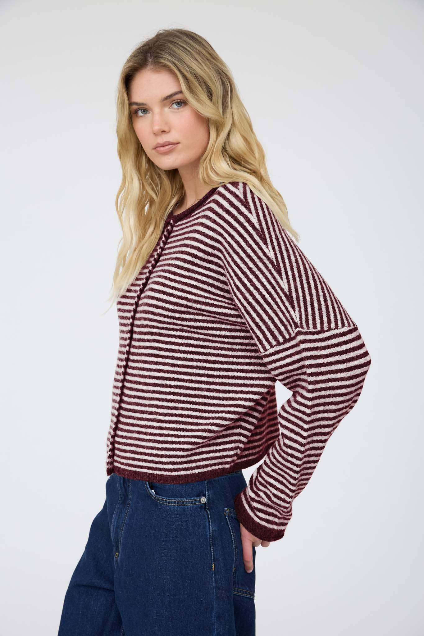Piper Mini Stripe Cardigan | Deep Red