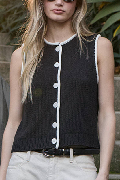 Contrast Trim Knit Button Vest