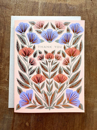 Thank You Red and Purple Floral Card