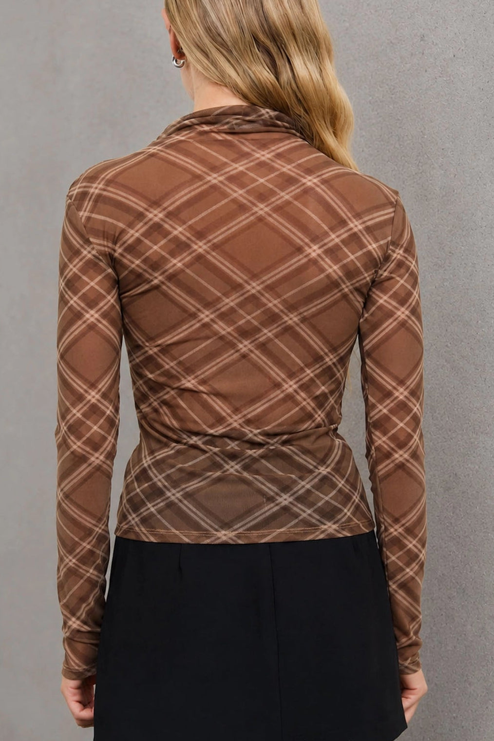 Homecoming Plaid Mesh Top | Brown