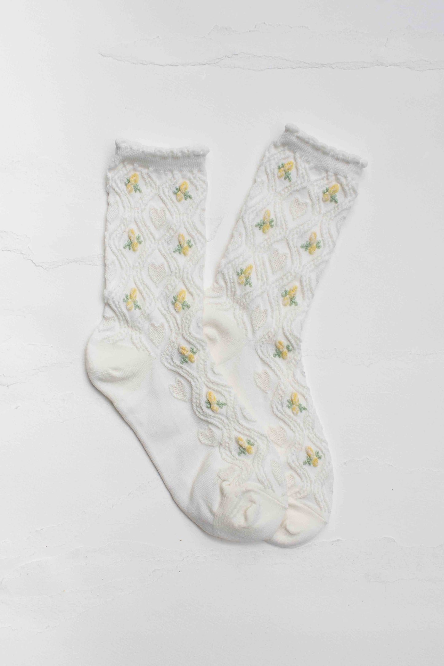 Floral Cable Socks | Ivory