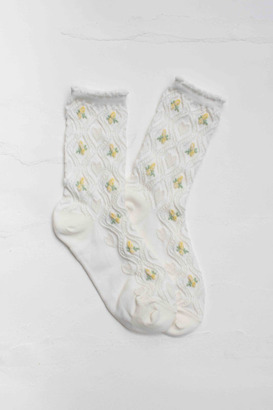 Floral Cable Socks | Ivory