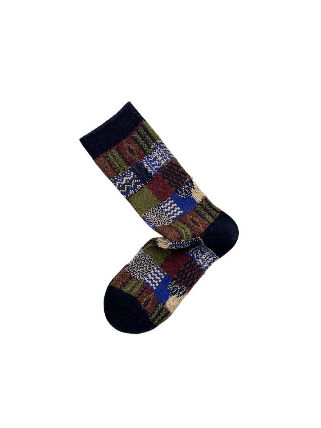 Mixed Plaid Crew Socks | Black