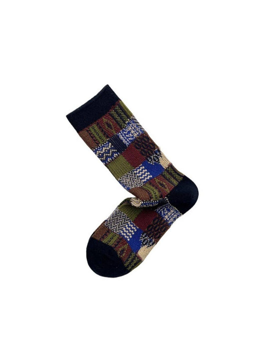 Mixed Plaid Crew Socks | Black