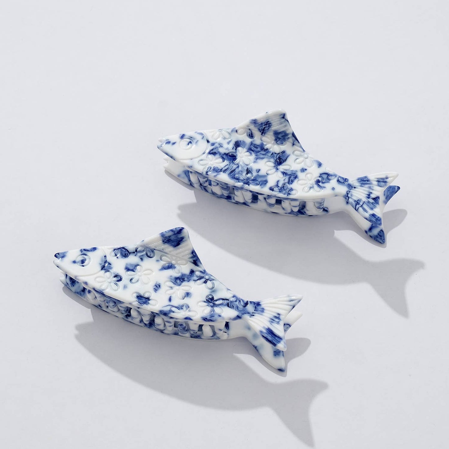 Coastal Blue Floral Fish Hair Claw