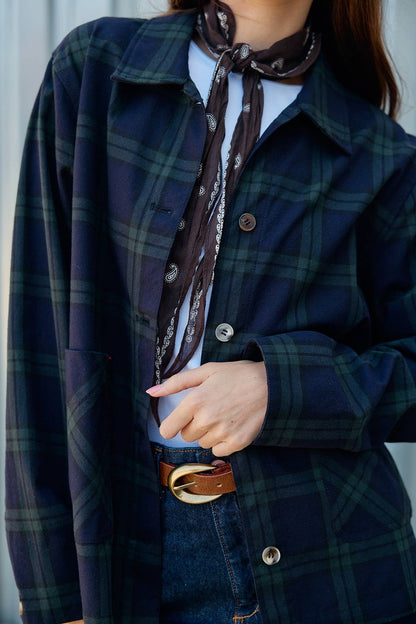 Navy + Green Plaid Button Front Jacket
