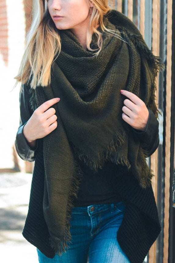 Open Weave Square Scarf | Olive