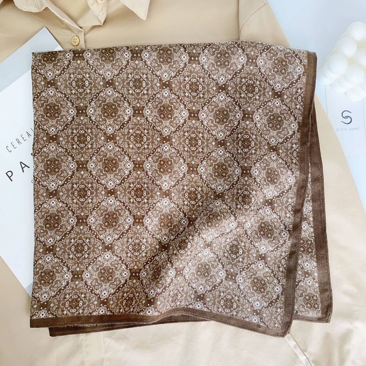 Floral Square Scarf | Brown