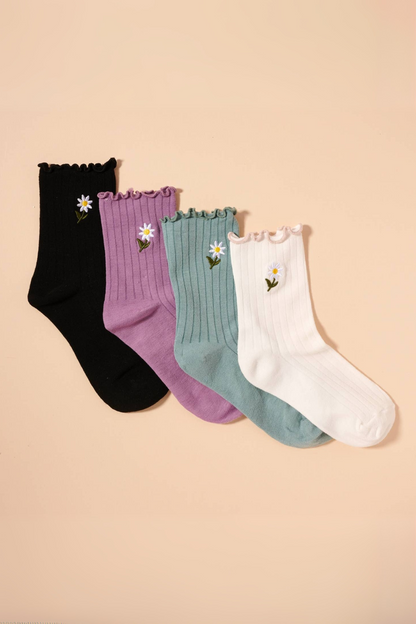 Floral Embroidered Socks