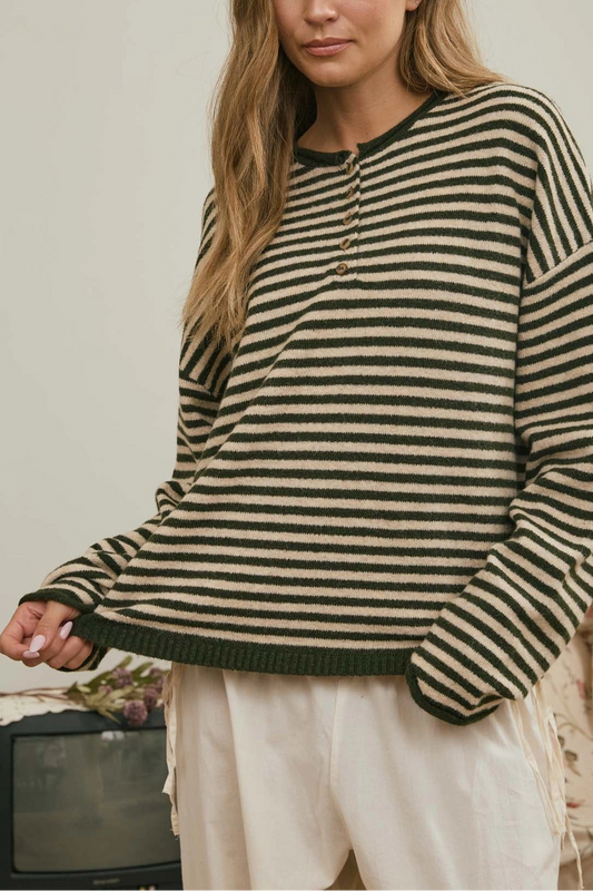 Piper Stripe Henley | Olive