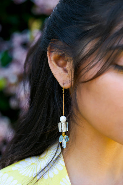 Sayde Dangle Earrings | Aquamarine + Freshwater Pearl