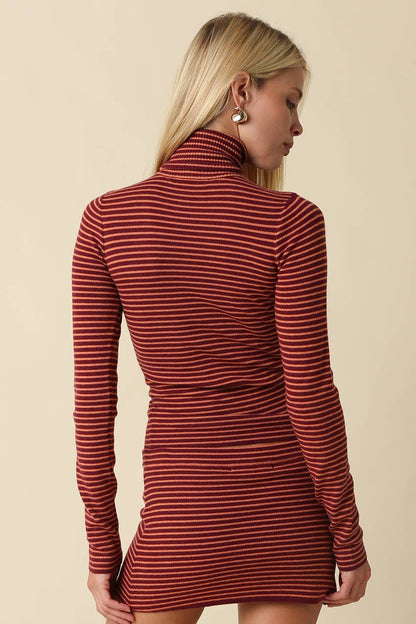 Stripe Turtleneck Top | Berry + Orange